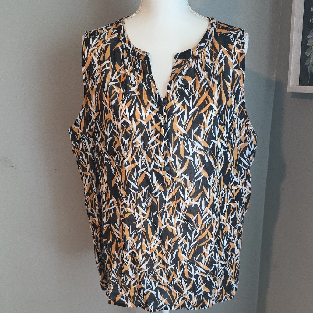 Liz Claiborne Black and Orange Abstract Blouse Size XL
